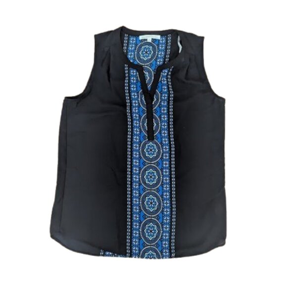 Black and Blue Sleeveless Blouse Size Medium - Picture 2 of 5